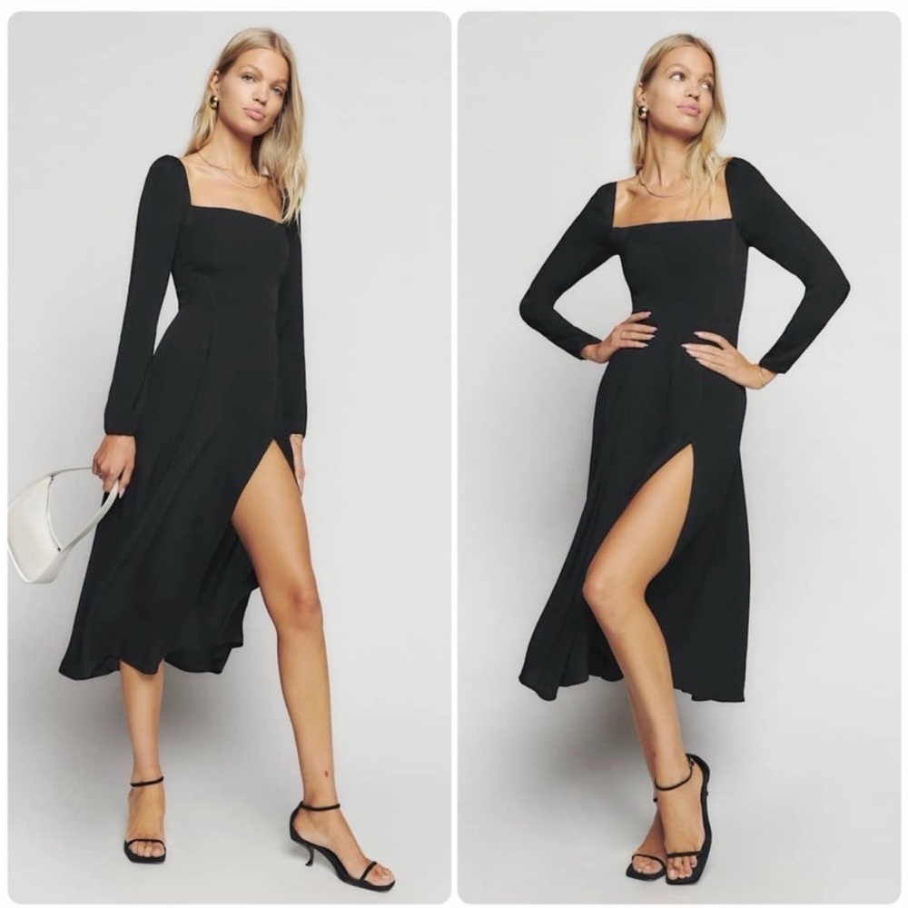 Reformation Black Long Sleeve Dress with Slit Size M Medium